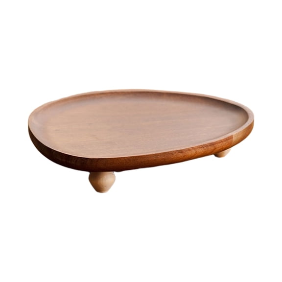 1 Pcs Wood Decorative Tray, Wooden Tray on Pedestal, Decorative Mango Wood Oval Footed Tray for Table, Dresser, Bathroom Countertop