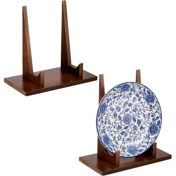 1 Pcs Wood Plate Stand for Display 9 Inch Plate Holder Display Frame Picture Photo Card Tabletop Decorative Stand