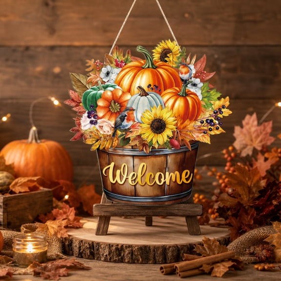 1 Pcs Wooden Fall Welcome Sign, Fall Wreaths for Front Door, Fall Wooden Signs, Fall Welcome Porch Sign, Thanksgiving Decor,11 inch Farmhouse Home Porch Decoration