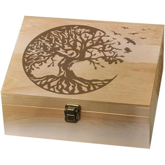 1 Pcs Wooden Memory Keepsake Box Tree With Locking Wood Boxes Large Storage Box for Art DIY Stash Box Home Storage Keepsake Box for Craft Gifts 10 x 8 x 4.25 Inch Colorful