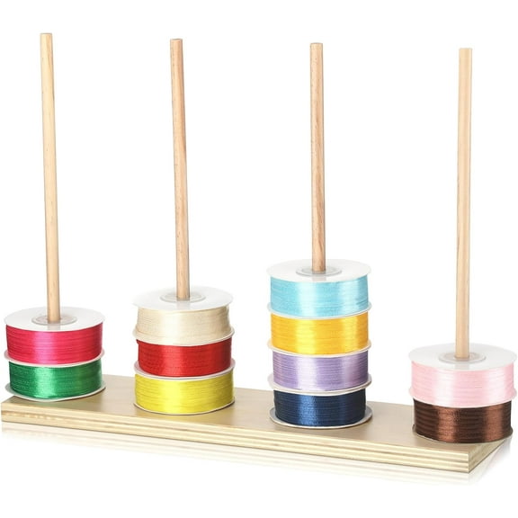 1 Pcs Wooden Ribbon Rack Storage Organizer Spool Holder Washi Tape Wire Stand for Sewing Craft Mesh Wreath Crochet Thread Tulle Roll Florist Arts -