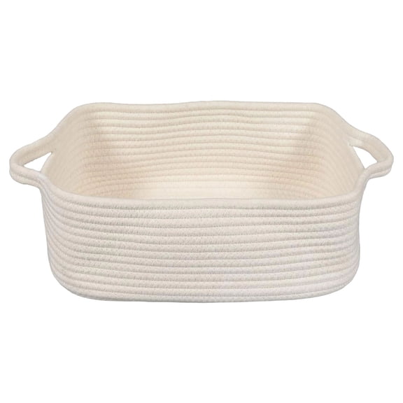 1 Pcs Woven Basket,Rope Baskets,Empty Gift Basket,Cotton Rope Storage Bin With Handle,Small Woven Rope Baskets,Woven Storage Baskets,Cute Handle Organizer Box For Toy Organizing Storage,White