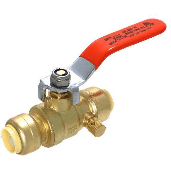1 Pcs XFITTING Push Fit 1/2 Inch x 1/2 Inch Push Fit Ball Valve with Drain, 28-2-6=1XX
