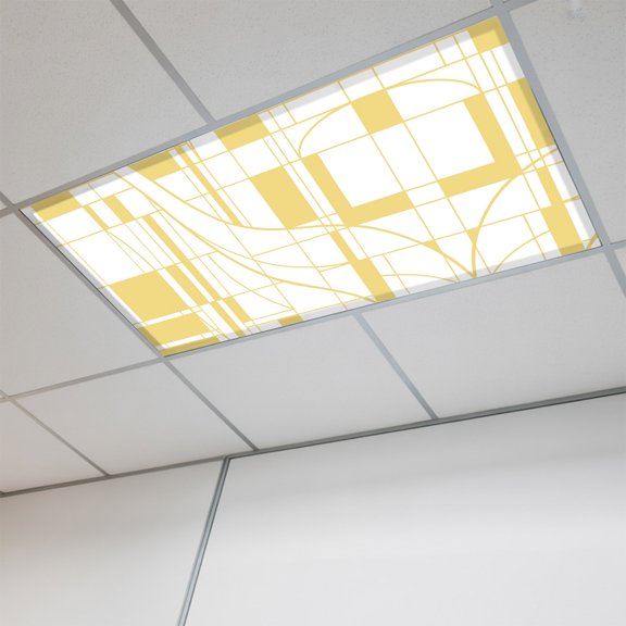1 Pcs Yellow Linear Grid Fluorescent Light Covers Modern Abstract Geometric Minimalist Lines Plaid Magnetic Light Covers for Ceiling Lights 4 x 2 ft Drop Ceiling Lights Cover Shade for Office, Home,