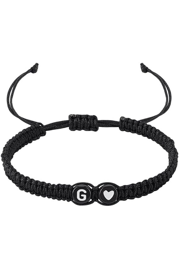 1 Pcs love Heart Initial Bracelets Adjustable Nylon Cord Bracelets with Plastic Beads Handmade Rope Bracelet Letter G for Christmas Valentine's Day Personalized Gifts