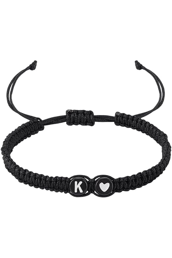 1 Pcs love Heart Initial Bracelets Adjustable Nylon Cord Bracelets with Plastic Beads Handmade Rope Bracelet Letter K for Christmas Valentine's Day Personalized Gifts