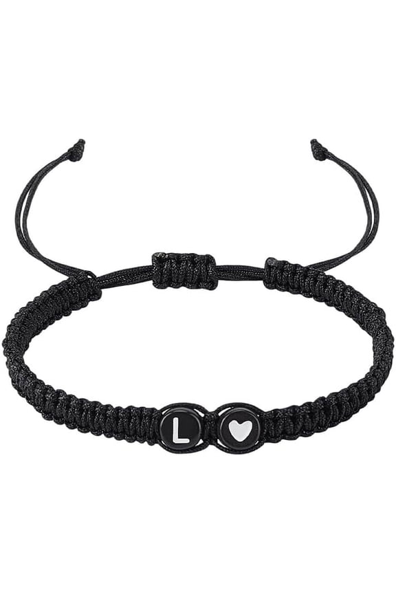 1 Pcs love Heart Initial Bracelets Adjustable Nylon Cord Bracelets with Plastic Beads Handmade Rope Bracelet Letter L for Women Men Christmas Valentine's Day Personalized Gifts