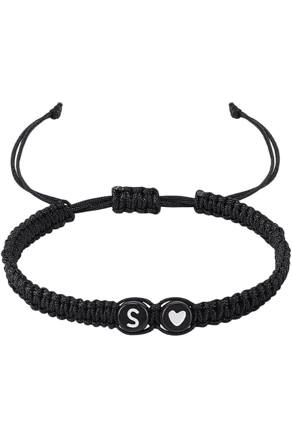 1 Pcs love Heart Initial Bracelets Adjustable Nylon Cord Bracelets with Plastic Beads Handmade Rope Bracelet Letter S for Women Men Christmas Valentine's Day Personalized Gifts