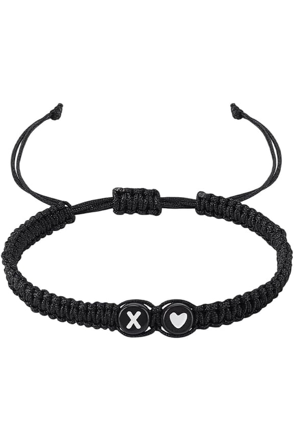 1 Pcs love Heart Initial Bracelets Adjustable Nylon Cord Bracelets with Plastic Beads Handmade Rope Bracelet Letter X for Women Men Christmas Valentine's Day Personalized Gifts