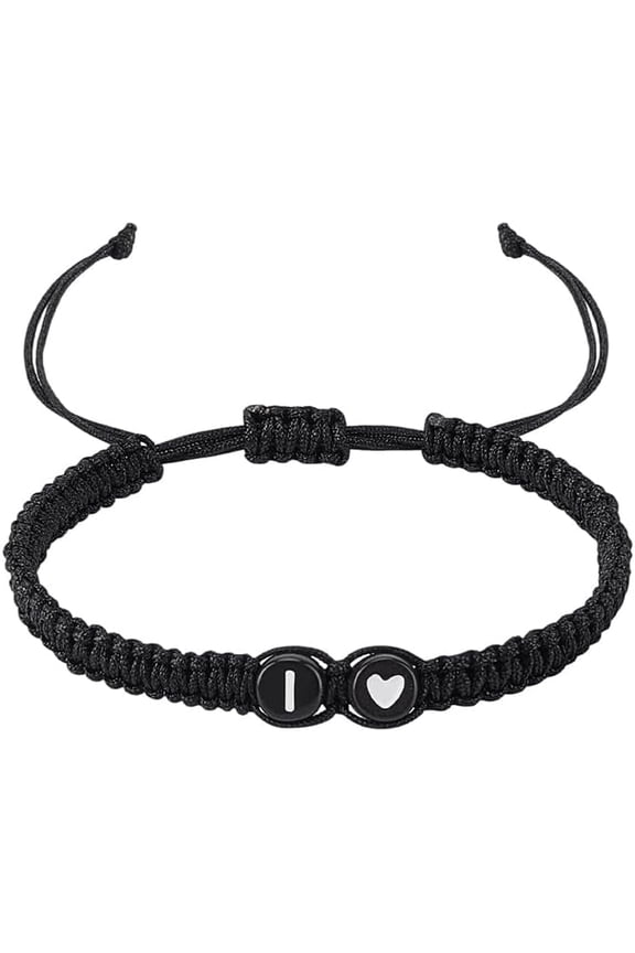 1 Pcs love Heart Initial Bracelets Adjustable Nylon Cord Bracelets with Plastic Beads Handmade Rope Bracelet