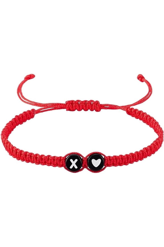 1 Pcs love Heart Initial Bracelets Letter X Adjustable Nylon Cord Bracelets with Plastic Beads Handmade Rope Bracelet for Women Men Christmas Valentine's Day Personalized Gifts