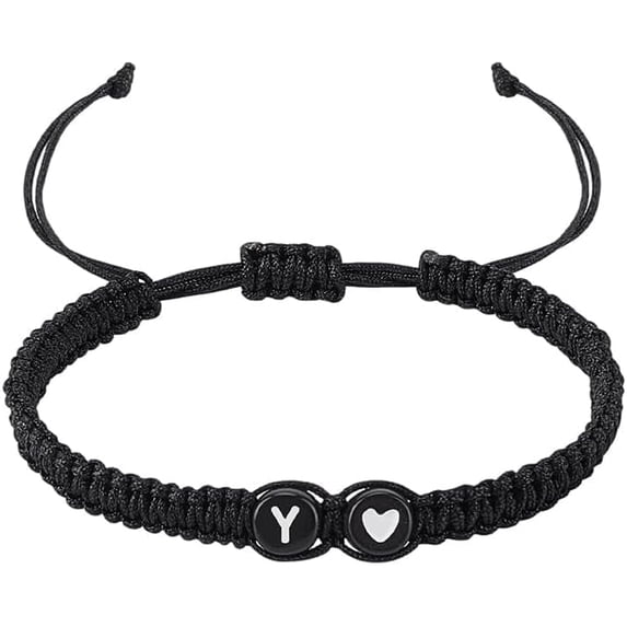 1 Pcs love Heart Initial Bracelets Letter Y Adjustable Nylon Cord Bracelets with Plastic Beads Handmade Rope Bracelet for Women Men Christmas Valentine's Day Personalized Gifts