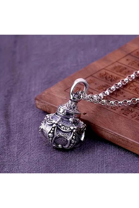 1 Pcs/set Vintage Gawu Box Necklace Openable Urn Pendant Suitable For Men And Women Memorial Jewelry Gifts,Silver
