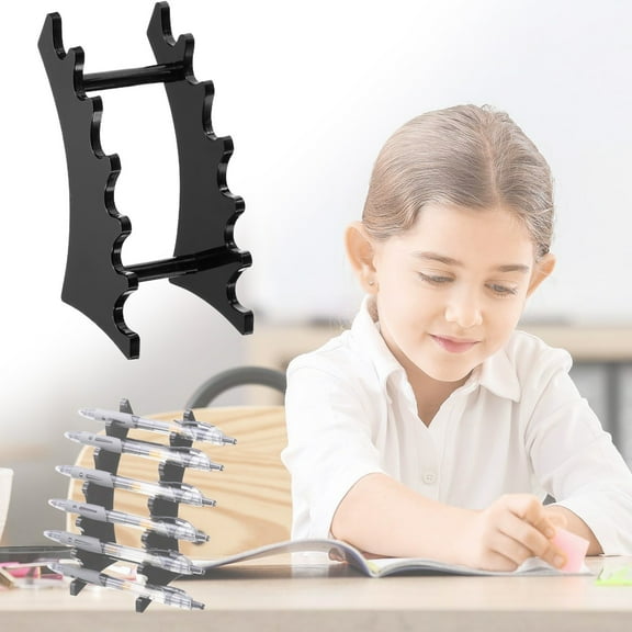 Under $1, Pen Display Stand, 6-Slot Acrylic Pen Display Stand - Vertical Makeup Brush & Eyebrow Pencil Organizer for Desk, Desk Pen Stand, Black by Goohae