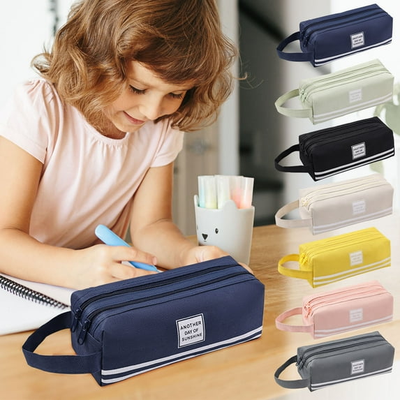 Under $1 Pencil Case, Double-layer Cloth Pencil Case Large Capacity Double-pull Pencil Case Students Portable Zipper Portable Pencil Case Back to College