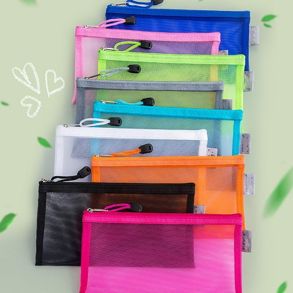 Under $1 Pencil Case, Transparent Mesh Pencil Bag Large Capacity Zipper Storage Bag Student Exam Special Portable Pencil Bag Stationery Bag Back to College