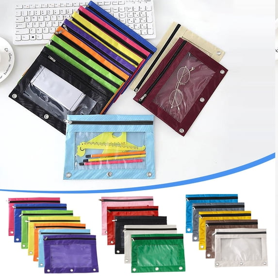 Under $1 Pencil Case Large Capacity Pencil Pouch 2 Pack 3 Ring Binder Pencil Box Pen Bag Stationery Organizer for College Office Desk Supplies by PALIFEUR