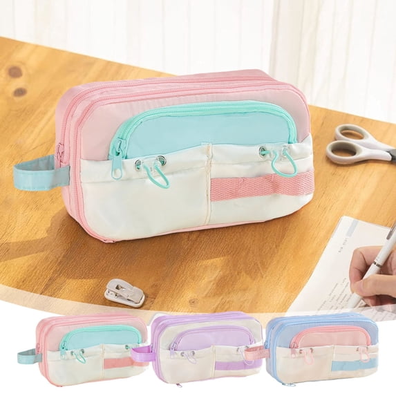 Under $1 Pencil Case Large Capacity Pencil Pouch Color Block Pencil Box Multi Layer Pen Bag Stationery Organizer for College Office Desk Supplies by PALIFEUR
