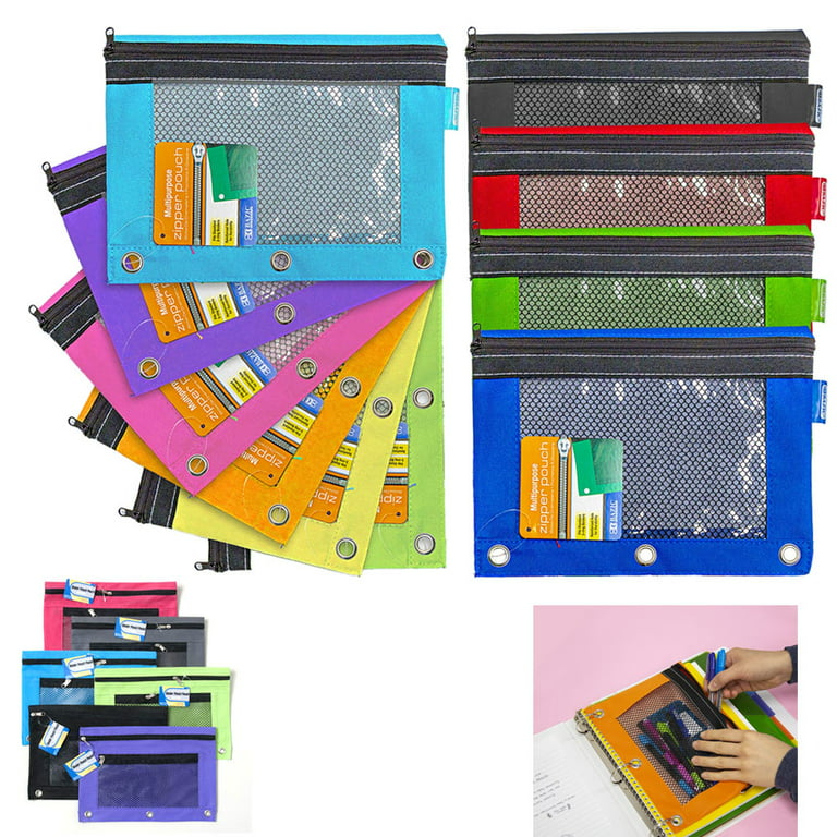 Icoolgogo Large Zipper Pencil Pouch for 3 Ring Binder, Multicolored 21 Pack Clear Pencil Pouch Bulk with Extra Zipper Puller for Kids, with Double Pocket for