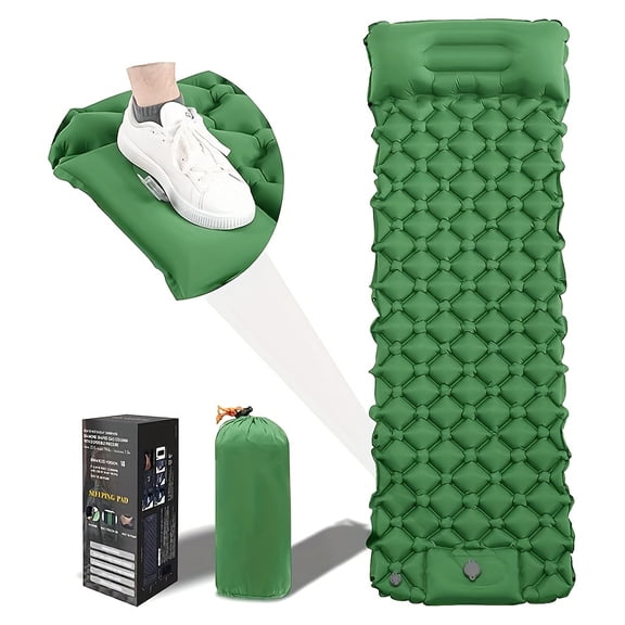 1-Person Camping Inflatable Mattress with Pillows - Ultralight Air Cushion for Outdoor Hiking & Trekking, Compact Sleeping Pad with Lightweight Fabric