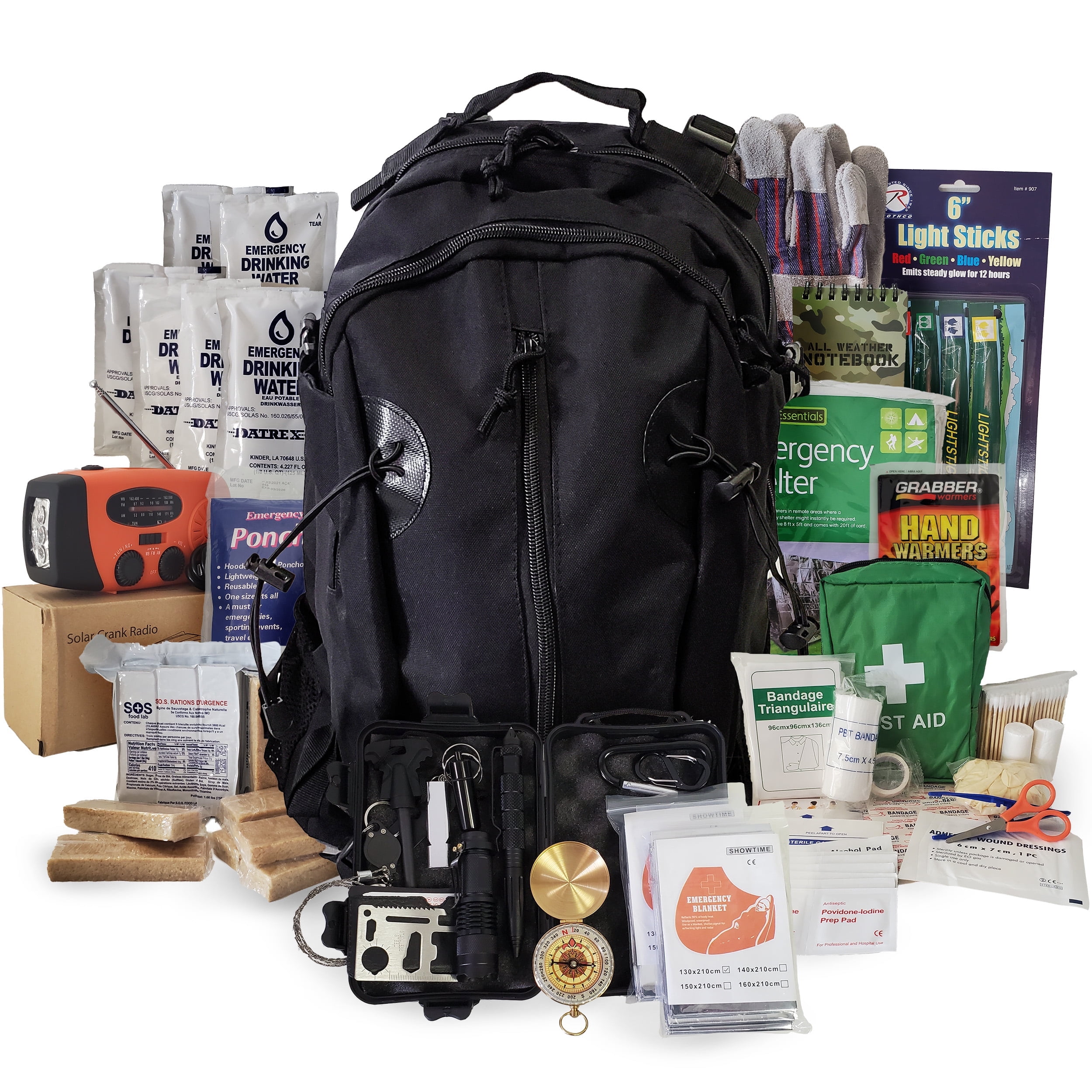 1 Person Emergency Kit / Survival Backpack for 72 Hours for Natural Disasters, Hurricanes, Emergency or Bug Out Situations – Black