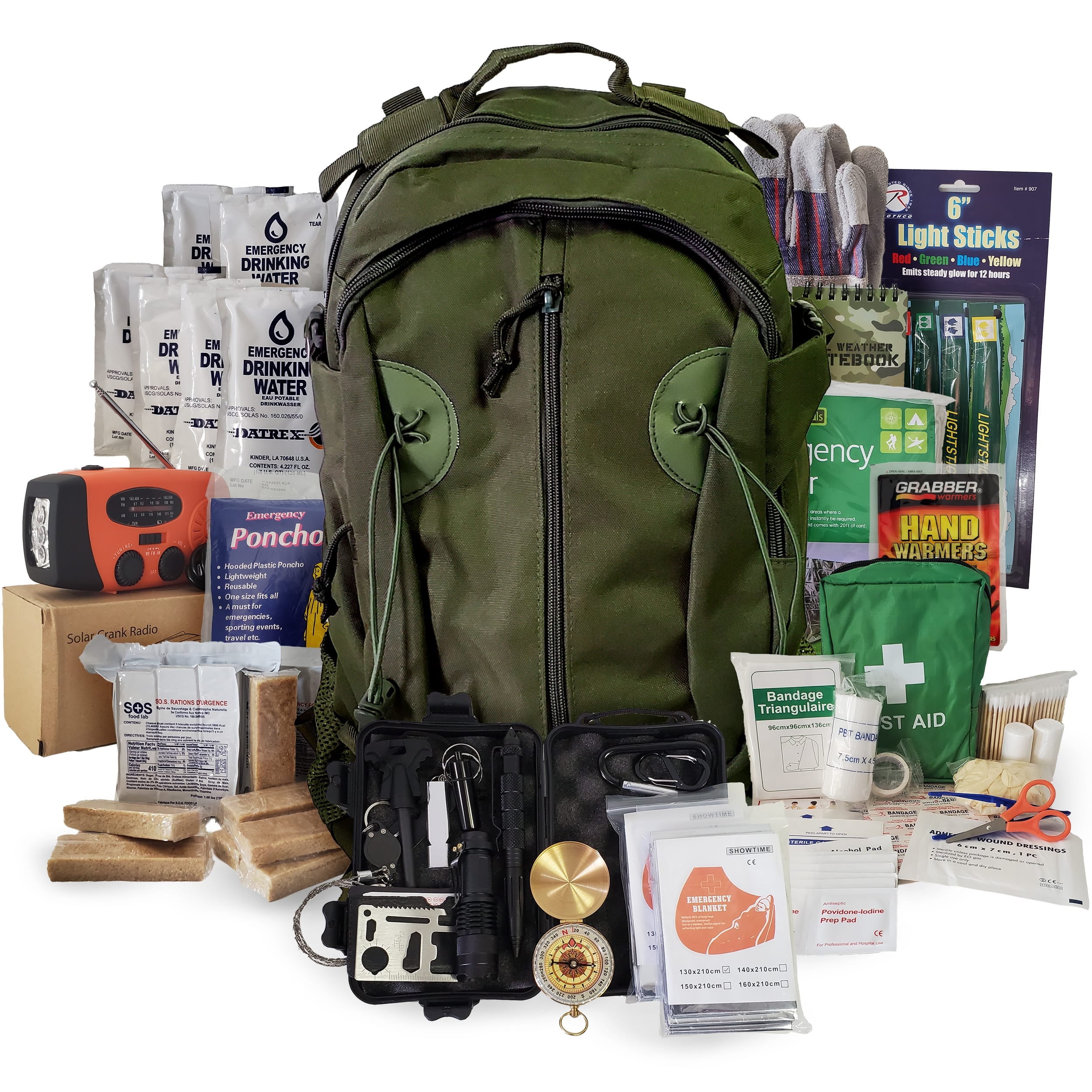 1 Person Emergency Kit / Survival Backpack for 72 Hours for Natural Disasters, Hurricanes, Emergency or Bug Out Situations – Olive Drab