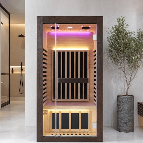 1 Person Far Infrared Sauna, 1520W 120V Fast Heating Chilean Pine Wood Indoor Dry Sauna with Starry Sky Lights, Ergonomic Backrest, Oxygen Bar & Cup Holder