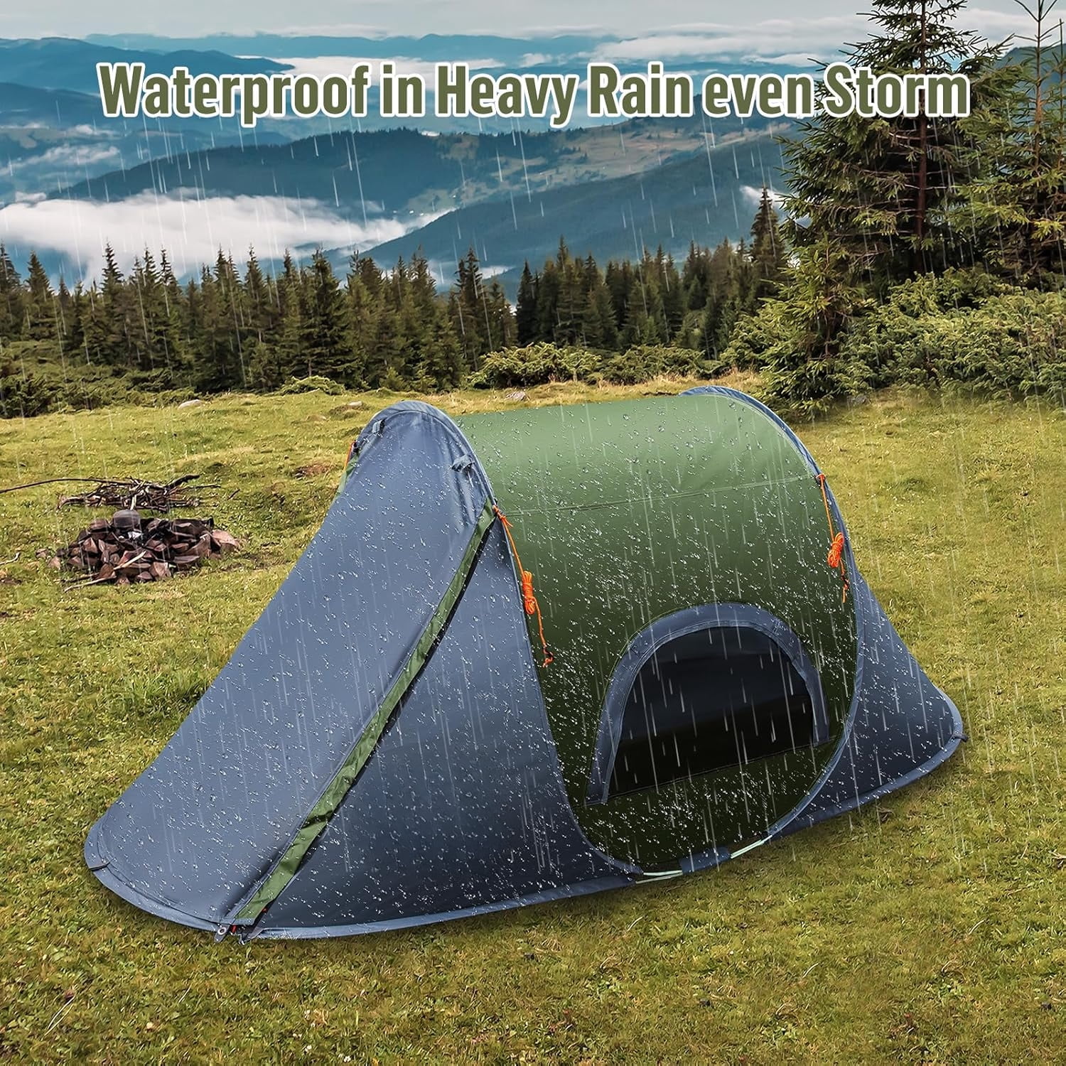 1 Person Pop-Up Tent, Waterproof Instant Camping Tent with Easy Setup, Portable Outdoor Tent for Hiking, Backpacking, Travel & Solo Camping