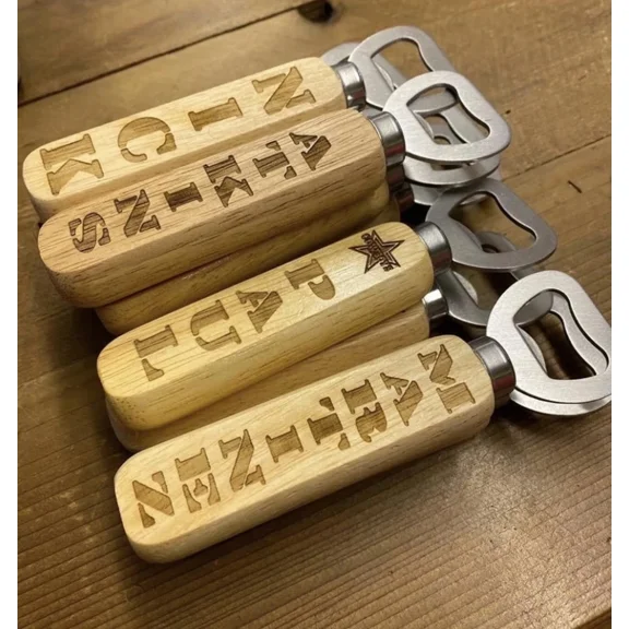1- Personalized Beer Bottle Opener Wooden Engraved Custom Name Or Logo