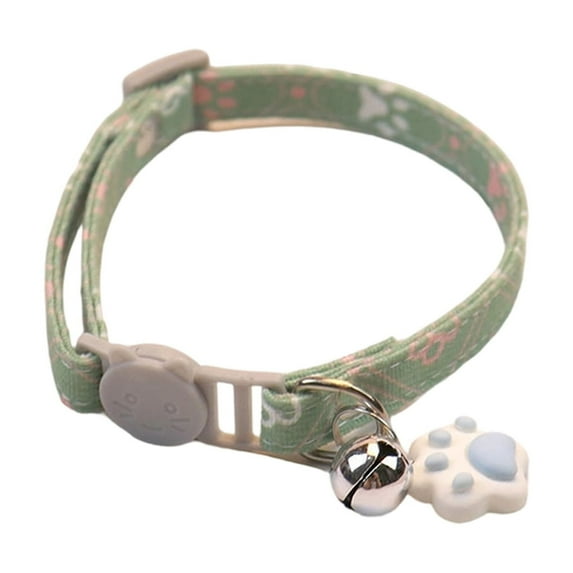 1*Pet Collar For Cats And Small Medium Dogs - Cute Paw Print Design With Bell, Adjustable, Green Color - Suitable For Indoor Outdoor Use, Comfortable Fit, Durable Nylon Material