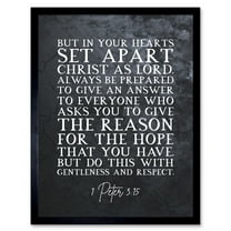 1 Peter 3:15 Set Apart Christ As Lord Christian Bible Verse Quote Scripture Typography Art Print Framed Poster Wall Decor 12x16 inch