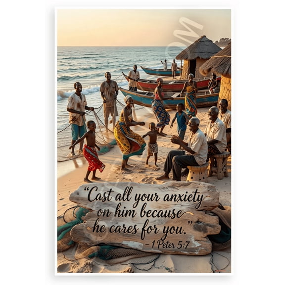 1 Peter 5:7 'Cast All Your Anxiety on Him Because He Cares for You' Inspirational 12x18 US Made Poster