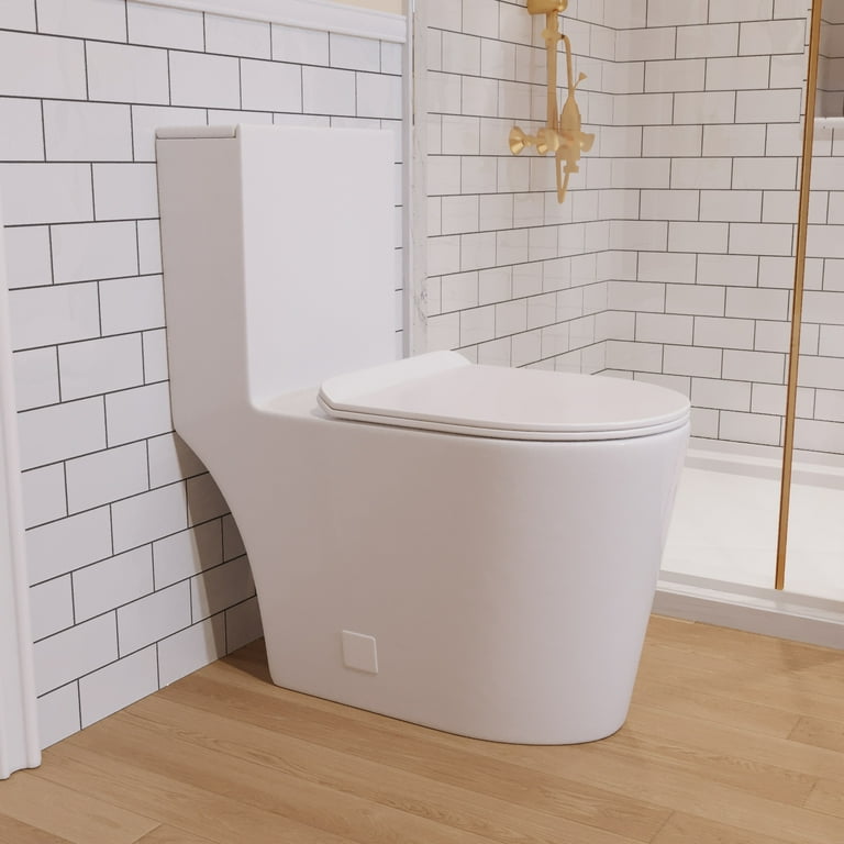 1-Piece 1.28 GPF Dual Flush High Efficiency Elongated Toilet in White, Seat Included 1-Piece 1.28 GPF Dual Flush High Efficiency Elongated Toilet in White, Seat Included