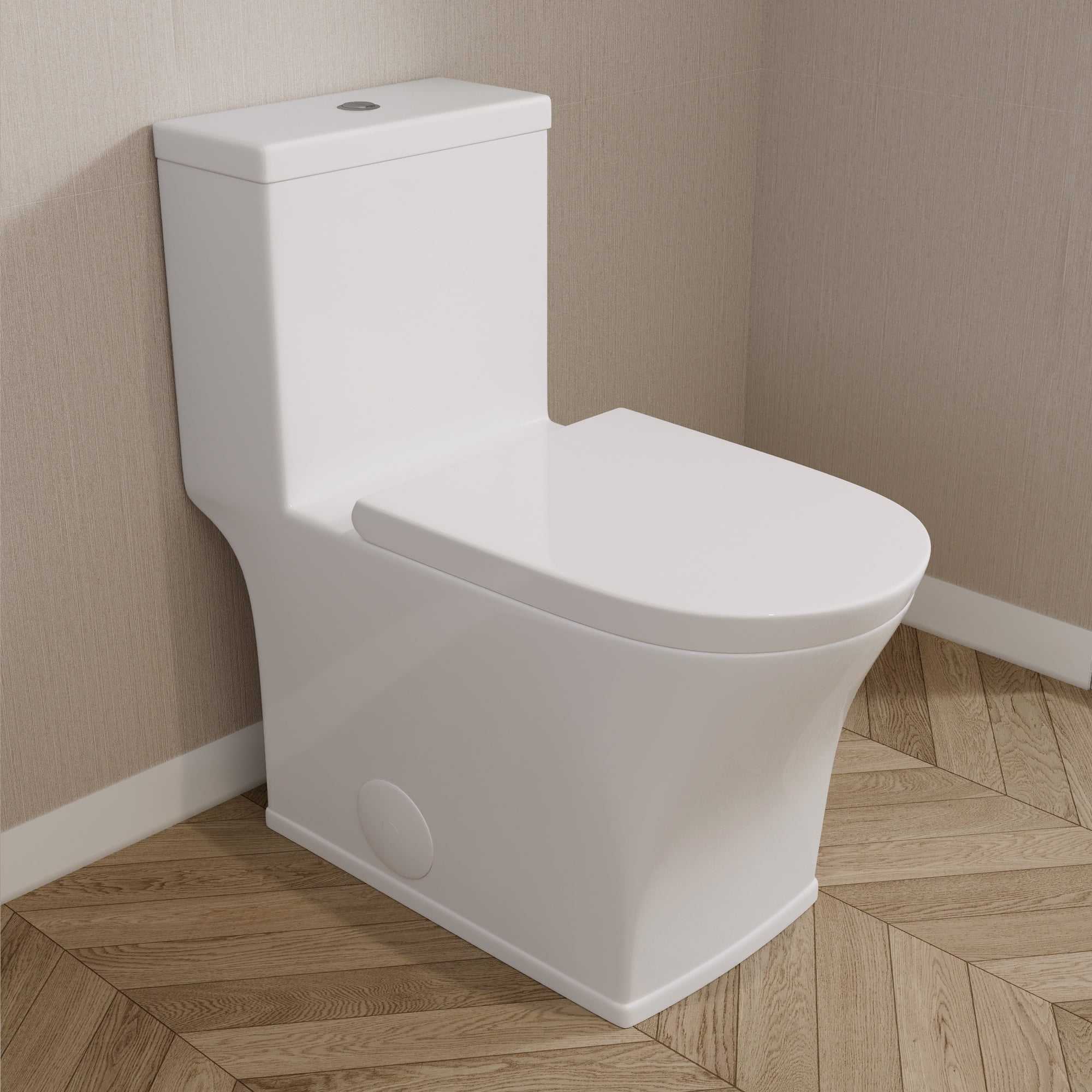 1-Piece 1.1/1.6 GPF Dual Flush Floor Mounted Elongated Toilet 12 in. Rough in Size in Glossy White, Seat Included