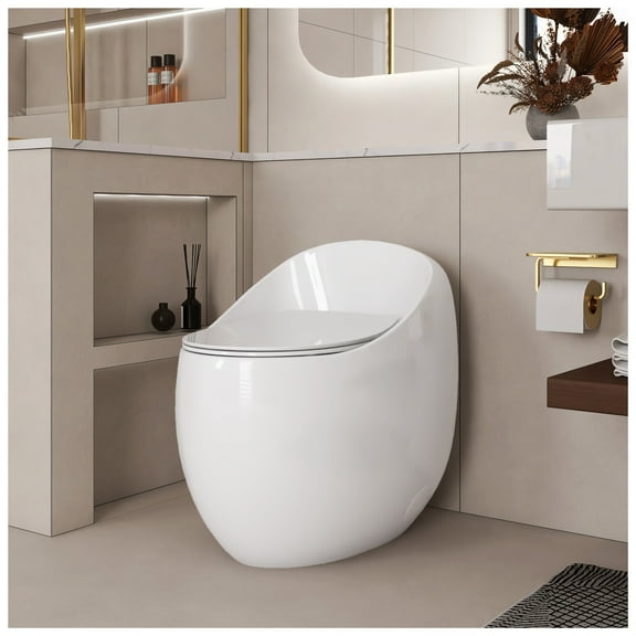 1-Piece 1.28 GPF Single Flush Egg Shape Toilet in Glossy White