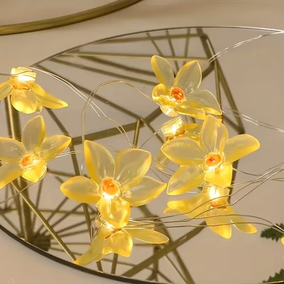 1 Piece 10 LED Lights Copper Wire Lily Flower String Lights for Indoor Decoration (No Batteries)