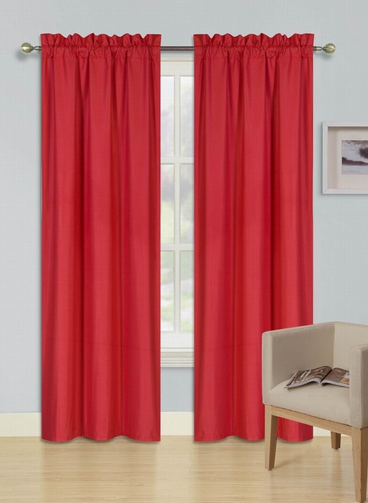 Gorgeous Home Linen 1-Piece 70% Blackout Rod Pocket Solid Window Curtain Panel With Lined Backing 35" X 63" R64 Red