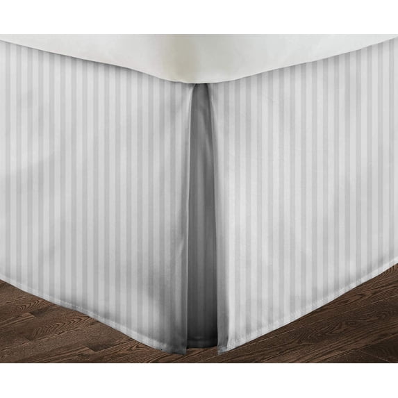 1 Piece 100% Cotton 1000 Thread Count Luxury Box Pleated Bed Skirt 18" Inch Deep Pocket Hotel Quality Modern Bed Skirt Expanded Queen Size (66"X84") - Silver Stripe