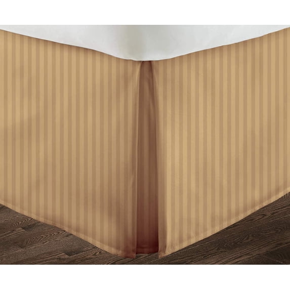 1 Piece 100% Cotton 1000 Thread Count Luxury Box Pleated Bed Skirt 18" Inch Deep Pocket Hotel Quality Modern Bed Skirt Queen Size (60"X80") - Taupe Stripe