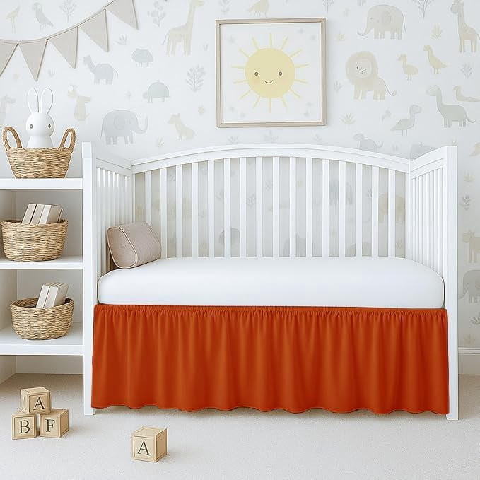1 Piece 100% Egyptian Cotton 800 Thread Count Crib Ruffle Bed Skirts for Baby Girls (28” x 52” x 14") Inch Crib Ruffle Bed Skirts - Burnt Orange Solid