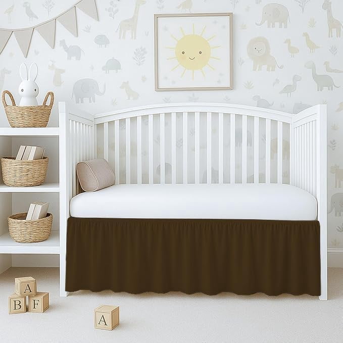 1 Piece 100% Egyptian Cotton 800 Thread Count Crib Ruffle Bed Skirts for Baby Girls (28” x 52” x 14") Inch Crib Ruffle Bed Skirts - Chocolate Solid