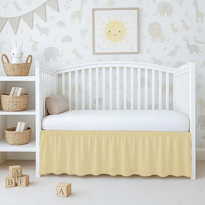 1 Piece 100% Egyptian Cotton 800 Thread Count Crib Ruffle Bed Skirts for Baby Girls (28” x 52” x 14") Inch Crib Ruffle Bed Skirts - Ivory Solid