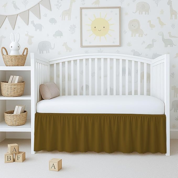 1 Piece 100% Egyptian Cotton 800 Thread Count Crib Ruffle Bed Skirts for Baby Girls (28” x 52” x 14") Inch Crib Ruffle Bed Skirts - Taupe Solid