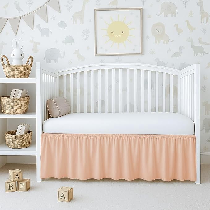 1 Piece 100% Egyptian Cotton 800 Thread Count Crib Ruffle Bed Skirts for Baby Girls (28” x 52” x 16") Inch Crib Ruffle Bed Skirts - Blush Solid