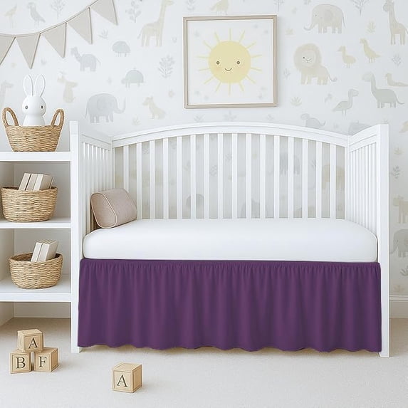 1 Piece 100% Egyptian Cotton 800 Thread Count Crib Ruffle Bed Skirts for Baby Girls (28” x 52” x 16") Inch Crib Ruffle Bed Skirts - Plum Solid