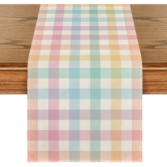 1 Piece 13x72 Inch Blue Pink Yellow Buffalo Plaid Table Runner Event Decoration