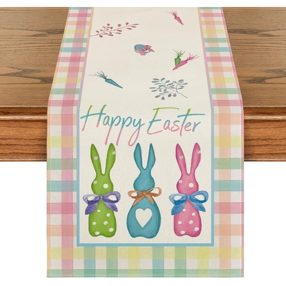 1 Piece 13x72 Inch Buffalo Plaid Bunny Table Runner Seasonal Event Decoration