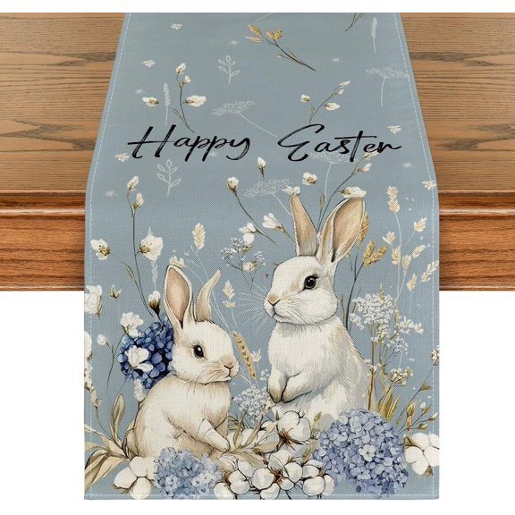 1 Piece 13x72 Inch Bunny Rabbit Hydrangea Table Runner Seasonal Event Decoration