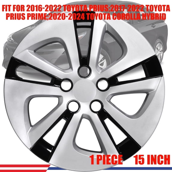 1 Piece 15" Hubcaps Wheel Rims Cover Fit for 2016-2022 TOYOTA PRIUS;2017-2022 TOYOTA PRIUS PRIME;2020-2024 TOYOTA COROLLA HYBRID Snap On Compatible With Alloy Wheels(Silver Lacquer&Black Lacquer)
