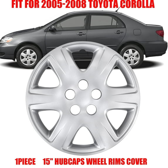 1 Piece 15" Hubcaps Wheel Rims Cover Fit for 2005-2008 Toyota Corolla Compatible with Steel Wheels Snap on Installation(15-inch,Lacquer)